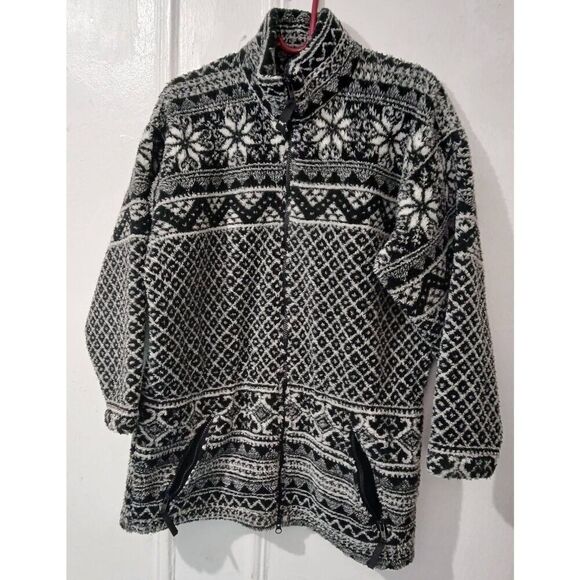 Vtg helly Hansen womens small full zip deep pile fleece sweater jacket fairisle - Picture 1 of 8